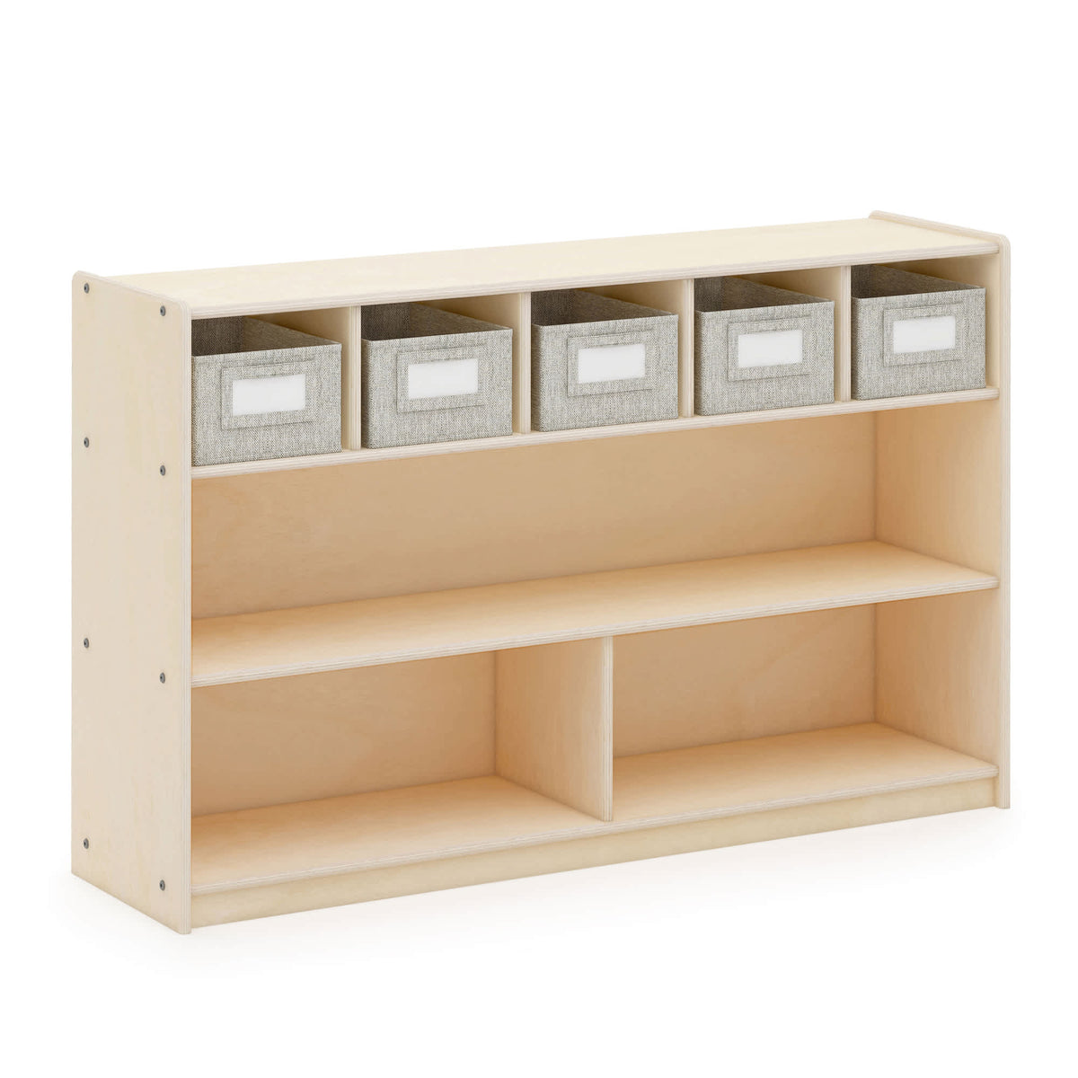 G80318 EdQ Essentials Shelves and 5 Bin Storage Unit Natural Main-1 | Natural