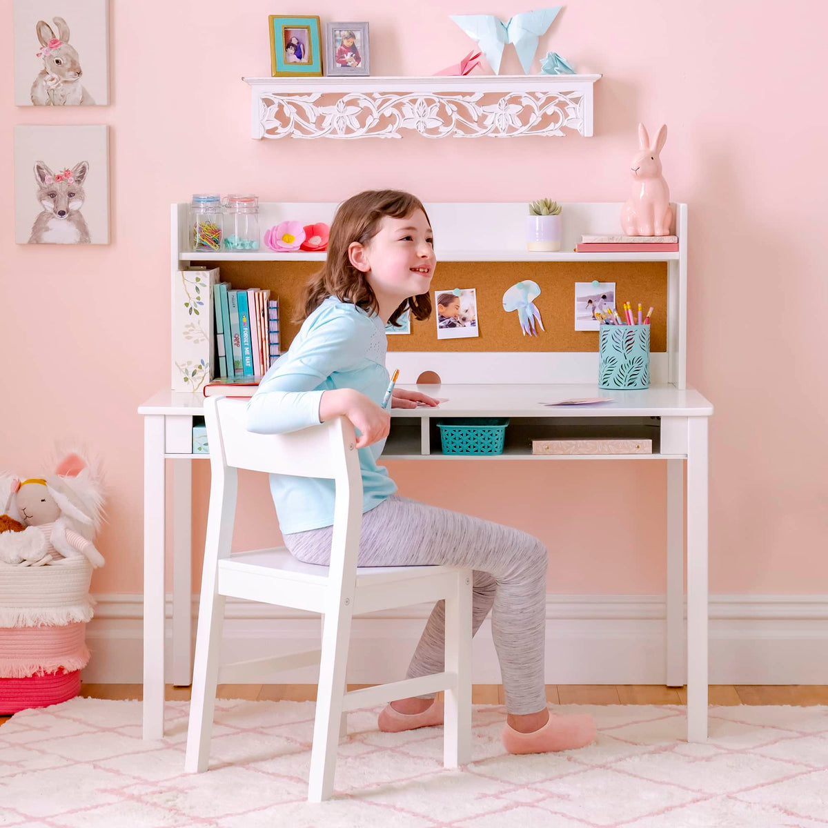 G76808 Martha Stewart Living and Learning Kids' Desk with Hutch and Chair White Lifestyle1 | Linen White