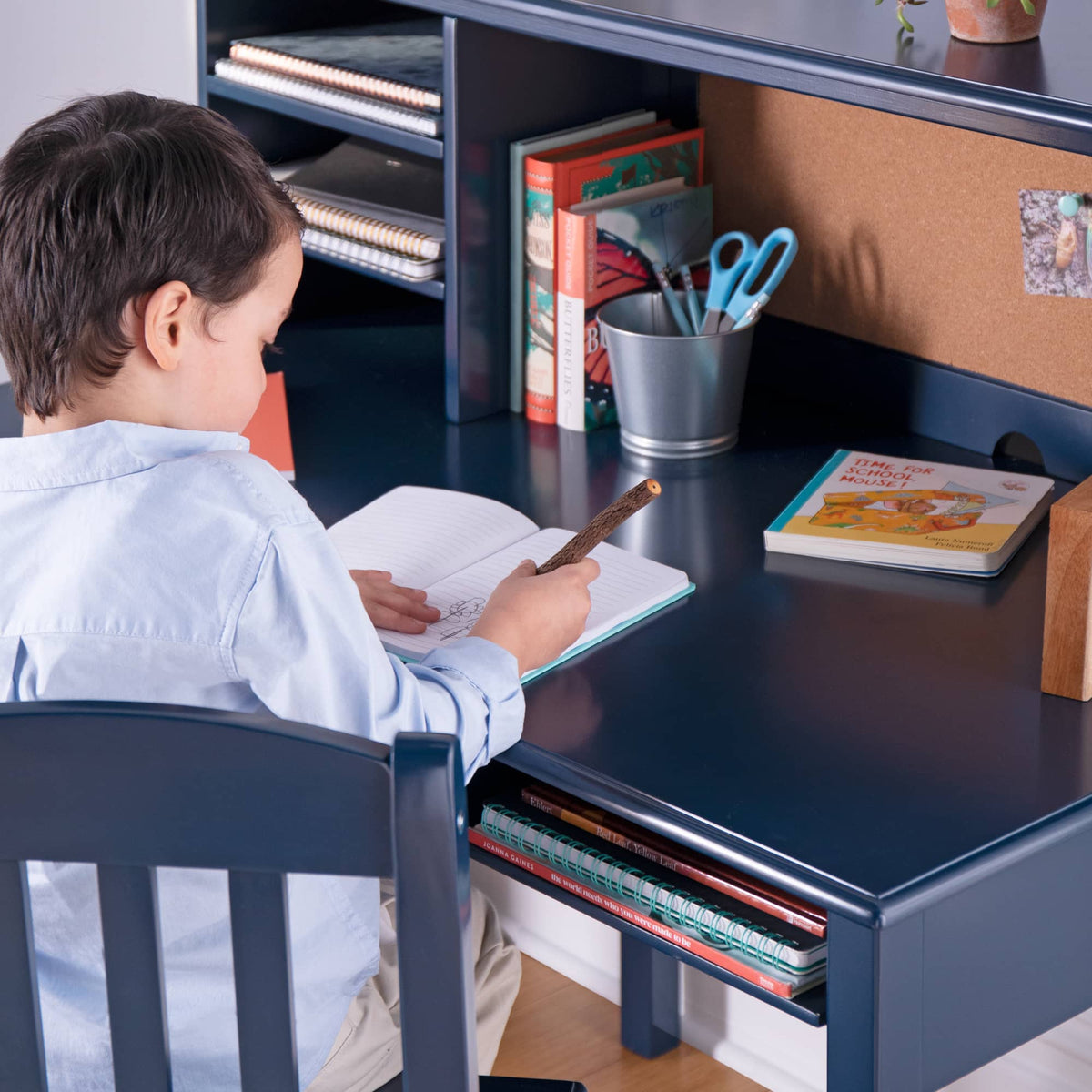G27652 Taiga Desk and Hutch Navy Lifestyle Detail 2 | Navy