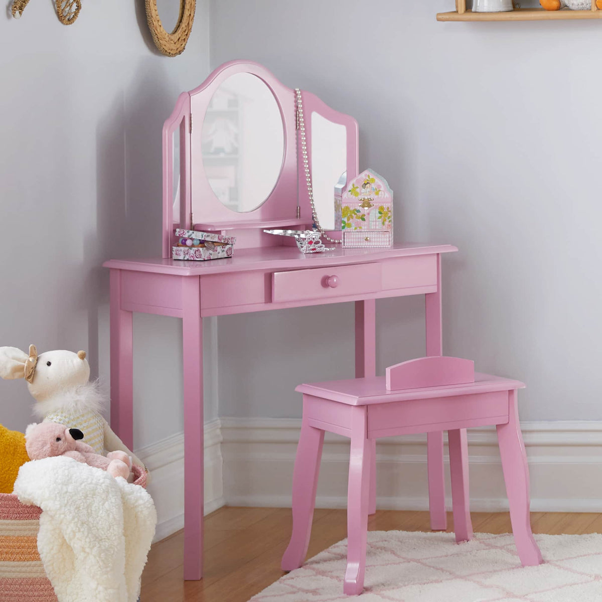 G87403 Vanity and Stool Pink Env 1 | Pink